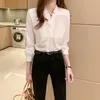 Vrouwen shirt klassieke chiffon blouse dame eenvoudige stijl tops kleding blusas vrouwelijke Koreaanse losse v-hals lange mouwen shirts 10505 210508