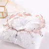 KMVEXO Rose Gold Kristall Krone Braut Zubehör Hochzeit Strass Teardrop Blatt Tiara Stirnband Stirnband Braut Haar Schmuck