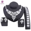 Dubai Bridal Crystal Sieraden Sets Voor Vrouwen Bladeren Gouden Ketting Oorbellen Bangle Ring Charm Afrikaanse Bruiloft Nigeria Sieraden Sets H1022