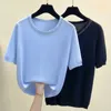 M-4XL plus size Summer thin women sweater pullover short sleeve o neck solid kintting Oversized T-shirt female jumper top 210604