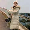 Zimowe Kobiety Długie Grube Ciepłe Płaszcz śniegu 90% White Duck Down Coat Duża Real Fox Fur Collar Kurtka z kapturem 210430