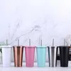 Mugs 500ml Thermal Mug Coffee Cups Stainless Steel Straw Cup Vacuum Flask Car Portable Insulated Water Tumbler With Lids