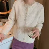 Hiver élégant pull manteau boutonné femme formel tricot Cardigans col en dentelle tricots décontractés perle perles rétro hauts 210430
