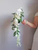 Waterval Bruidsboeket Nep Bruiloft Bloemen Ivoor Roos Met Groene Bladeren Trapsgewijze Boeketten De Mariage9468912