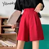 pantaloncini rossi donne sciolti a vita alta gamba larga Solid harajuku plus size Dritto estate moda coreana pantaloncini neri elastico in vita 210611