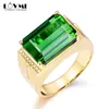 Cluster Rings Luxury Gold Color Ring Emerald Square Gemstone Adjustable Wedding Party For Men Green Stone Business Male Finger Jewelry