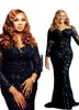 2021 Plus Size Arabo Aso Ebi Sirena nera Abiti da ballo sexy Paillettes Maniche lunghe Abiti da sera convenzionali per feste di secondo ricevimento Dr1801