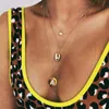 Hänge halsband vintage kvinnor flerskikt halsband Böhmen pärlskal hjärtformad skiva klavikelkedja smycken smycken