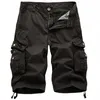 Sommarkvalitet Mäns last Shorts Baggy Multi Pocket Casual Workout Militär Taktisk Bomull Armé Gröna Korta Byxor 210716