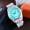 15 Styles Luxury Watches 41mm Datejust Iced Out Full Diamond ETA2824 Automatic Mens Watch Coral Red Dial 904L Steel Bracelet Diamonds Buckle Gents Wristwatches