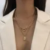 Anhänger Halsketten LanMiLa 2021 Mode Vintage Quadrat Gold Metall Layered Schlüsselbein Chunky Link Kette Halskette Für Frauen Schmuck