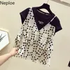 Neploe Frauen Tops Gefälschte Zwei Stück Patchwork Blusas Mujer Sunner Kontrast Farbe Hemd Koreanische Polka Dot Rot Chic Blusen 95272 210422