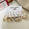 Hoop & Huggie 6 Pairs/Set Simple Three Colors Earrings Small Ear Studs Set For Women Girls Minimalist Geometric Circle Earings Jewelry