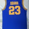 Nikivip #23 Barack Obama Punahou Jersey Ucuz Obama Beyaz Mavi Koleji Gömlekler Dikişli Hatıra Baskı Basketbol Formaları