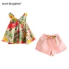 Mudkingdom Floral Girls Outfits Summer Holiday Flower Girl Sleeveless Blouse and Short Set Kids Clothing Suit Children 211025