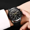 Lige Casual Sport Klockor för män Svart Toppmärke Lyx Militär Läder Armbandsur Man Klocka Fashion Chronograph Wristwatch 210329