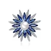 Blue Rhinestone Retro Sun Flor Brooches Para Mulheres Esmalte Broche Pins Jewelry Acessórios