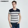 Coodrony Short Sleeve T Shirt Män Streetwear Fashion Striped Tops Casual V-Neck T-shirt Man Sommar bomull Tee Homme C5086s Y0323