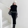 Kış Siyah Örgü Kazak Elbiseler Kore Bayanlar Uzun Kollu Seksi Sıcak Parti Ofis Kadınlar Için Giyim 210602
