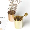 Brass Gold Vase Decoration Home Stainless Steel Vases For Flowers Storage Container Organizer Pen Holder Cup Desk Flower Pots 210623