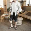 Sinicism Store 2020 Print White Summer Losse Trainingspak Mannen Mens Kimono Shorts Pak Sets Mannelijke Chinese Stijl 2 Stuk Sets Kleding X0610