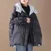 Whiter Thick Warm Duck Down Jacket Female Black Gray Hooded Loose Korea Style Girls Oversize Coats Women's Waterproof Coat 211216