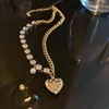 Stile romantico francese Perla Splice Clavicola Catena Vintage Personalità Collana Donne Lettera Amore Cuore Pendenti Prom Accessori