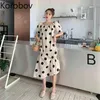 Korobov Summer New Elegant Polka Dot Women Dress Vintage Slash Neck Manica corta Abiti Boho Beach Style Robe Femme 210430