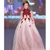 Dantel Yüksek Boyun Küçük Kızlar Pageant Elbiseler Aplikler Toddler Balo Çiçek Kız Elbise Kat Uzunluk Tül Boncuklu İlk Communion Gowns