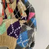 Yojoceli Geometryczna Plaid Dzianina sweter Cardigan Kobiety Okrągły Neck Casual Loose Jumper Odzieży Wierzchniej Streetwear 210609