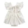 Baby meisjes kleding 0-24m geboren peuter prinses kant romper leuke verjaardag wit jumpsuit 210429