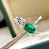 Charm Emerald Dimaond Promise Ring 925 Sterling Silver Engagement Banding Banding Banding para mulheres Presente de jóias de noiva