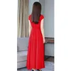Letnia Sukienka Kobiety Czerwone 6 Kolory Szyfonowa Plaża Maxi Es 19 Koreańska Moda V Neck Loose Slim Plus Size Vestido LR235 210531
