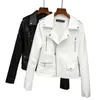 Fitaylor Spring Autumn Women Biker Leather Jacket Soft PU Punk Outwear Casual Motor Faux Leather White Jacket 210908