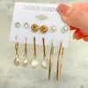 FNIO Vintage Gold Geometrische Frauen Mode Quaste Kristall Perle Set Hohl Quadrat Ohrringe Schmuck Geschenke