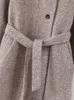 ビンテージ女性ロングウールブレンドコートファッションレディース冬調節可能なウエストジャケット女性タートルネックコート210515