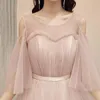 Sukienki Druhna Dresses 2021 To Yiiya R285 Elegancki Krótki Rękaw Party A-Line Vestidos de Dama Honor Herbat Długość Różowe Suknie Różowe