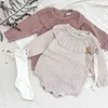 Baby meisjes romper herfst gebreide gebreide ruche lange mouw geboren kleding baby jumpsuits meisje algemene 211101