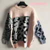 Leopard Printing Patchwork Color Round Collar Pullover Long Sleeve Spring Knitting Women Sweater A810 210427