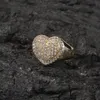Iced Out Золотое Кольцо Модные Серебряные Мужские Камни Сердца Любовь Кольца Хип-Хоп Ювелирные Изделия