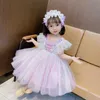 Lolita Toddler Girls Ruffles Princess Dress Tutu Kids Party Kostym Sequin Spanska Bling med Headband Set 210529