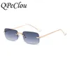 Óculos de sol 2022 Moda Small Square Rimless Mulheres Vintage Metal Punk Blue Sun Glasses feminino tons sem moldura Men Oculos7048762