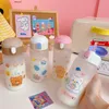 Kreatywny śliczny szklany butelka wodna z słomką Cartoon Frosted Picie szczelności Podróż Drinkware Girl Kawaii Cups Prezent