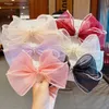 Nuevas horquillas elegantes con lazo de gasa de doble capa con perlas para niñas, pinzas para el pelo dulces para niños, diadema decorativa, accesorios para el cabello a la moda