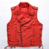 gilet en cuir rouge femme