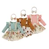 Kleding Sets Baby Meisjes Effen Kleur Kleding 3 Delige Set Zomer Zoete Ruffle Lange Mouwen Tops Bloemen Pritn Rok hoofdband Kind Outfits D30