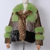 YOLOAgain Damen-Jackenmantel aus echtem Nerz mit natürlichem Umlegekragen und Leopardenmuster für Damen