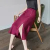 Elegant Split A-line Skirt Summer s High Waist Single-breasted Women Satin s Luxury Solid Falda Femme 13382 210427