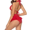 Damenbadebekleidung Bikinis 2022 Mujer Badeanzug Rot Sexy Hohe Taille Rock Bikini Set Frauen Push Up Halter Badeanzug für