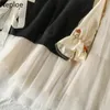 エレガントな2個の女性の女性セットデザインの弓ゆるいパーカー+ Insハイウエストヒップメッシュスカート秋の春の結婚式de Mujer 47092 210422